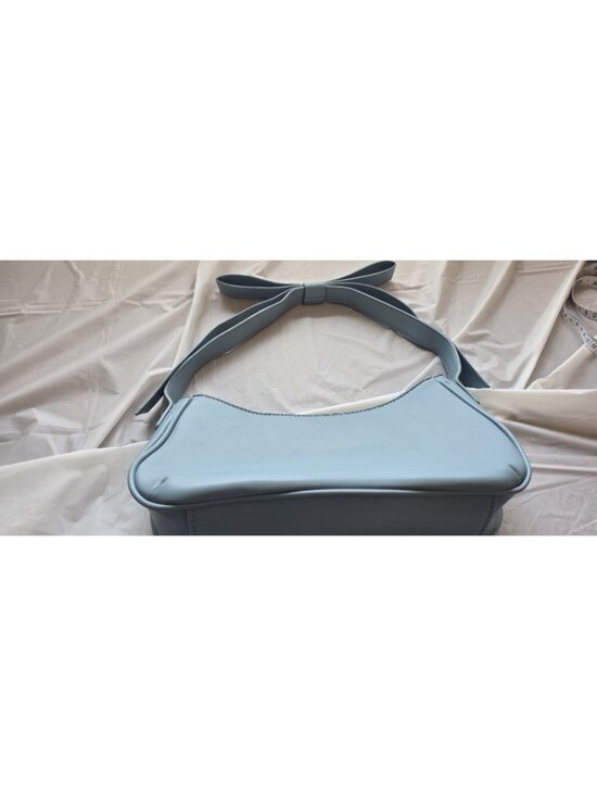 Mali Handbags - Mali Light Blue Small Shoulder Bag Bow Accent Zip Closure Animal Print Lined